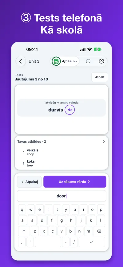 Trenē vārdu kontroldarbu – lietotnē un uz papīra