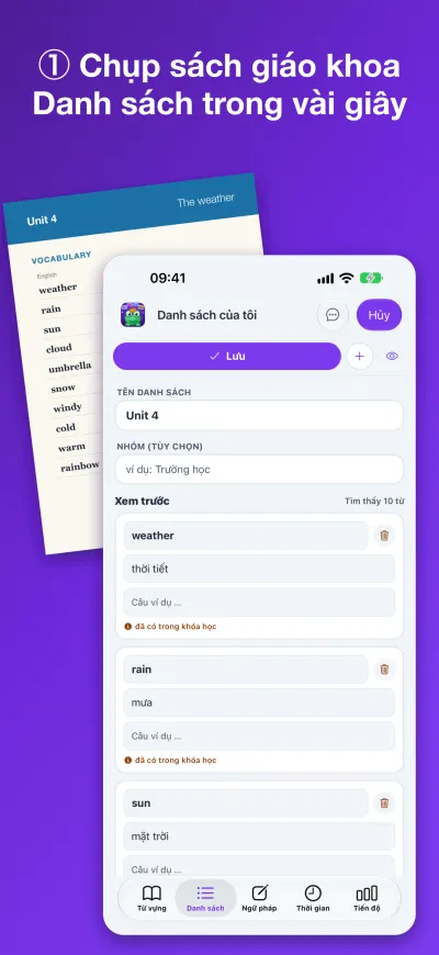 ① Chụp sách giáo khoa Danh sách trong vài giây